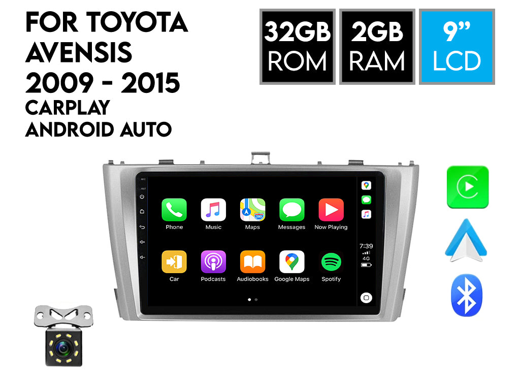 For 2008 - 2015 Toyota Avensis 9" Wireless CarPlay Android Auto