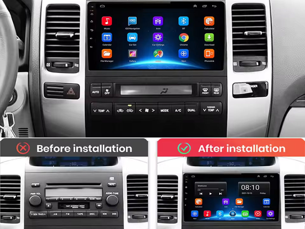 For 2004 - 2009 Toyota Land Cruiser Prado CarPlay Android Auto Stereo