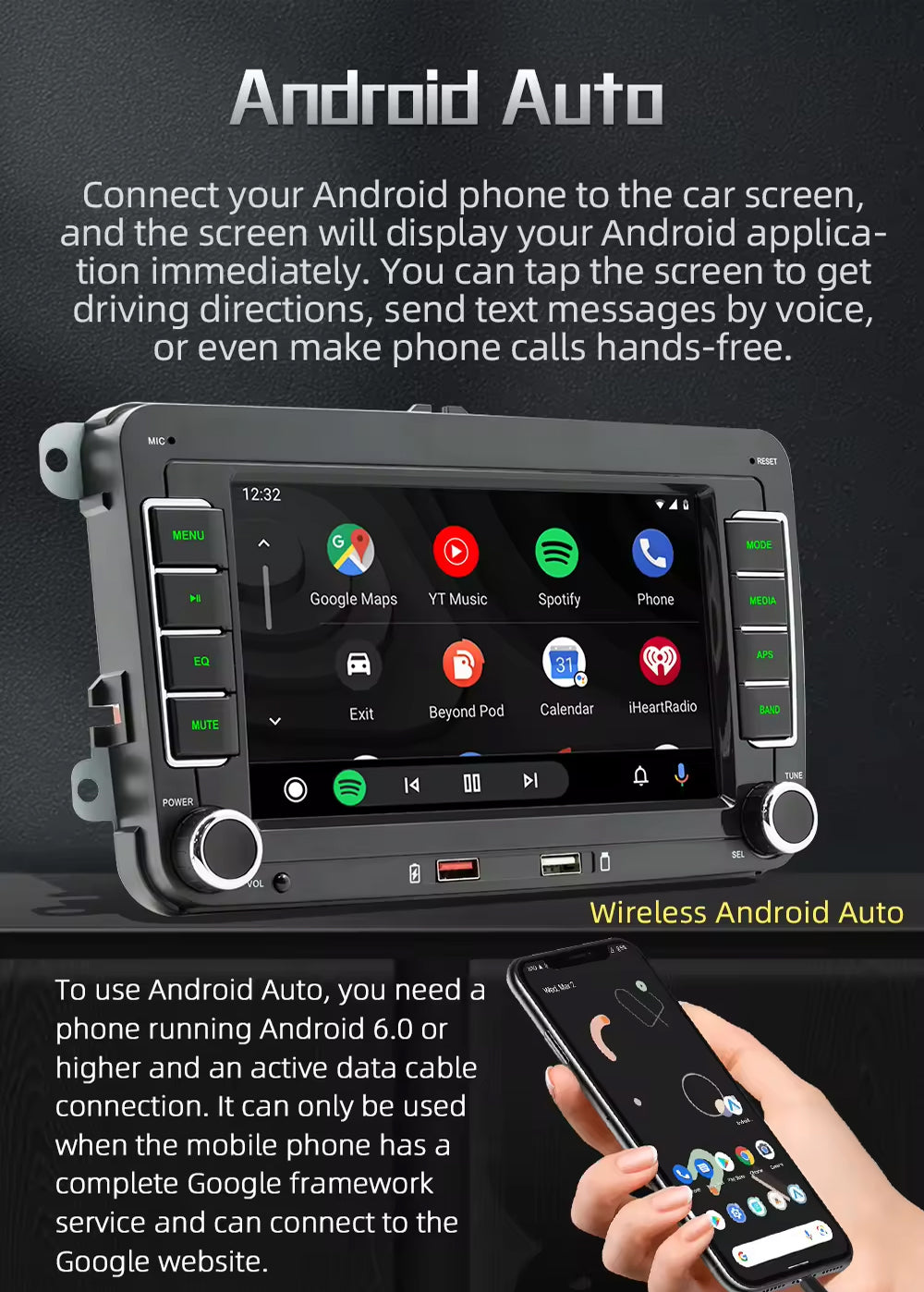 7" For VW Skoda Wireless CarPlay Android Auto Car Stereo