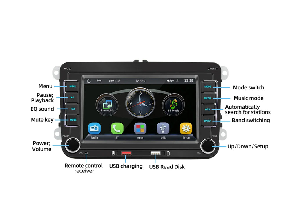 7" For VW Skoda Wireless CarPlay Android Auto Car Stereo