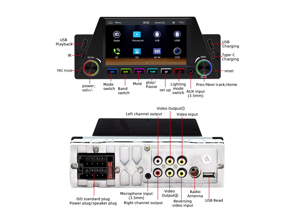 4.7" Single Din Tri Shape Wireless CarPlay Android Auto