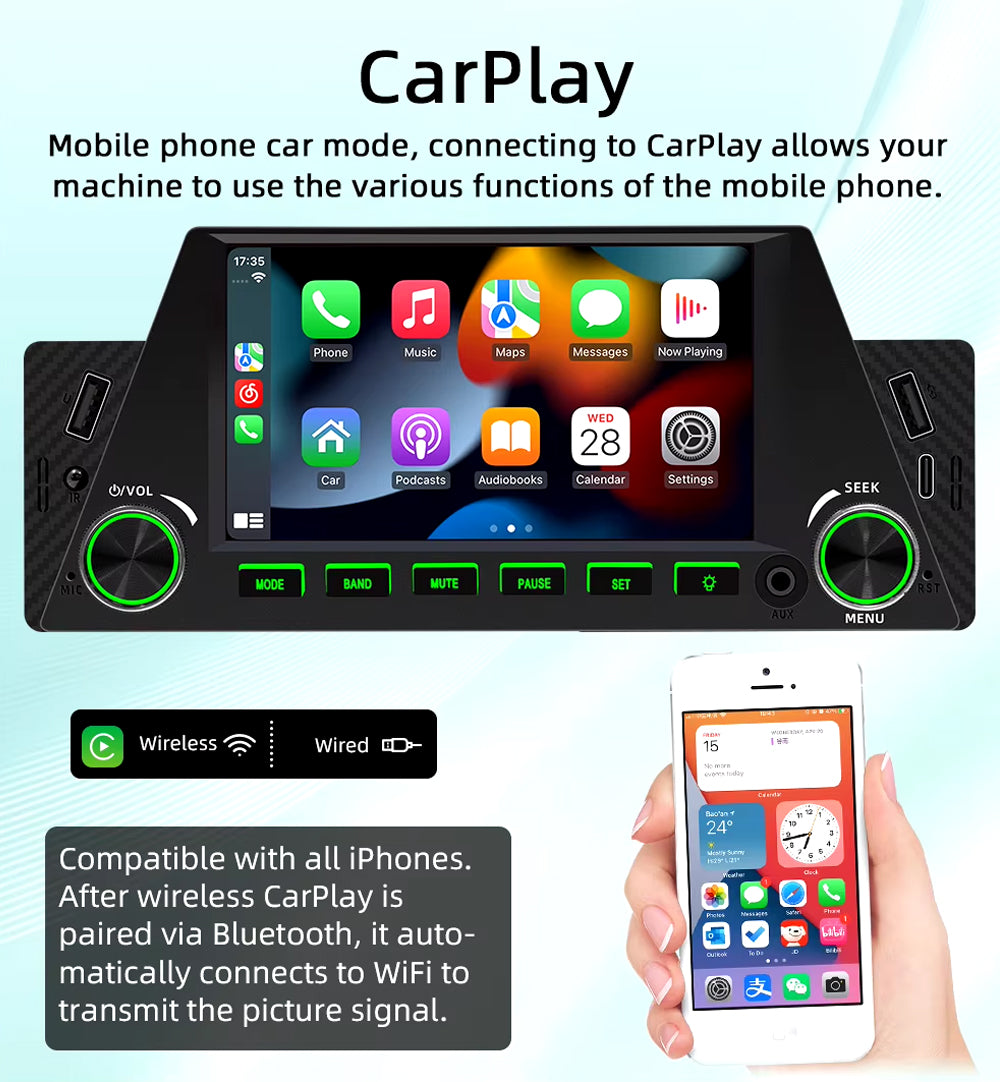 4.7" Single Din Tri Shape Wireless CarPlay Android Auto