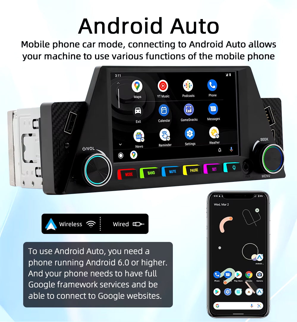 4.7" Single Din Tri Shape Wireless CarPlay Android Auto