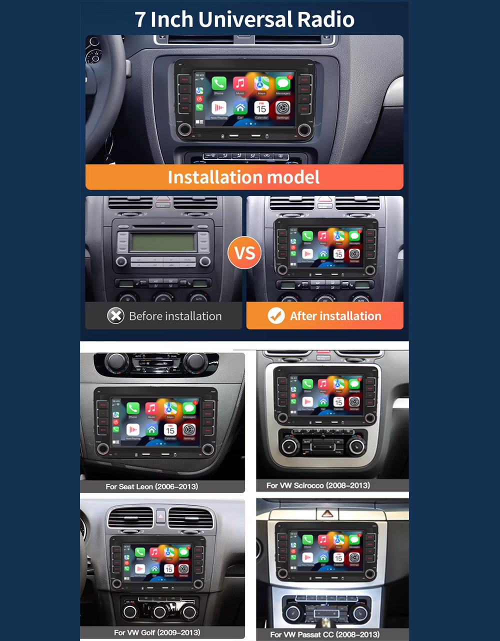 For VW 7" CarPlay Android Auto Headunit