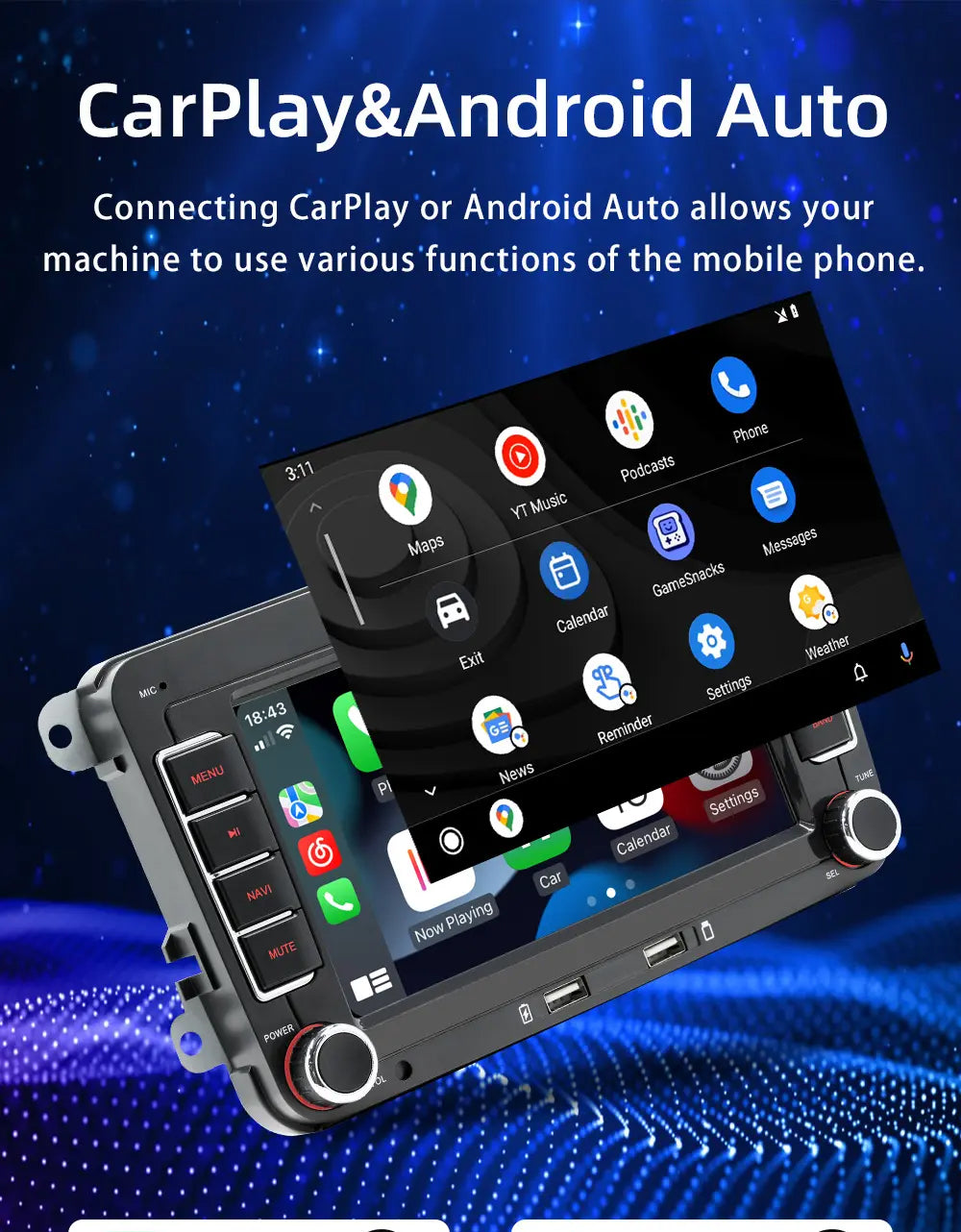 For VW 7" CarPlay Android Auto Headunit