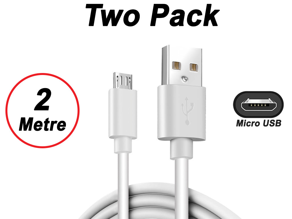 2x 2A USB Cable Micro USB 2M White