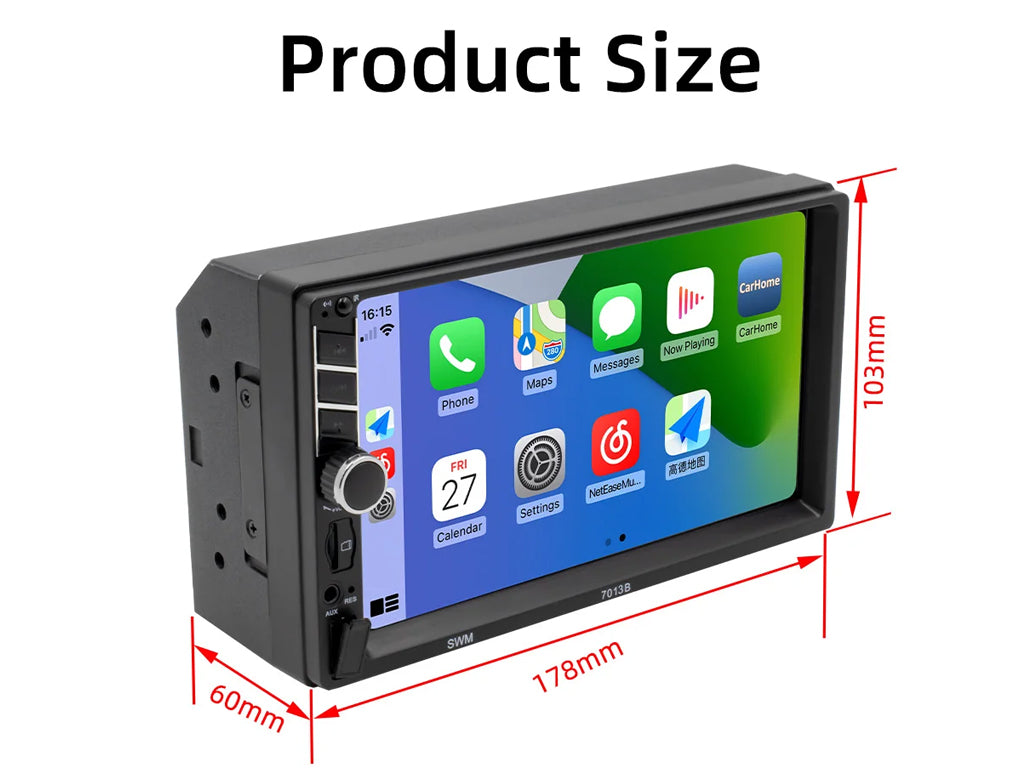 7" 2 Din Apple CarPlay MP5 Player Rotary Volume Controls