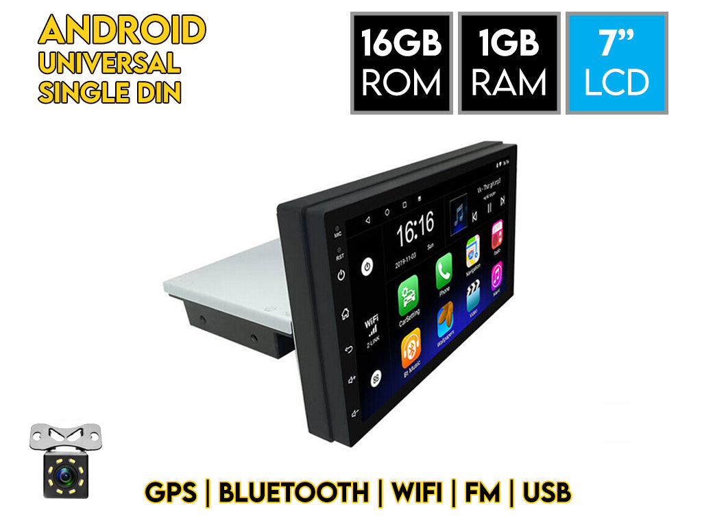 7" Android Car Stereo Single Din 1GB Ram 16GB Rom