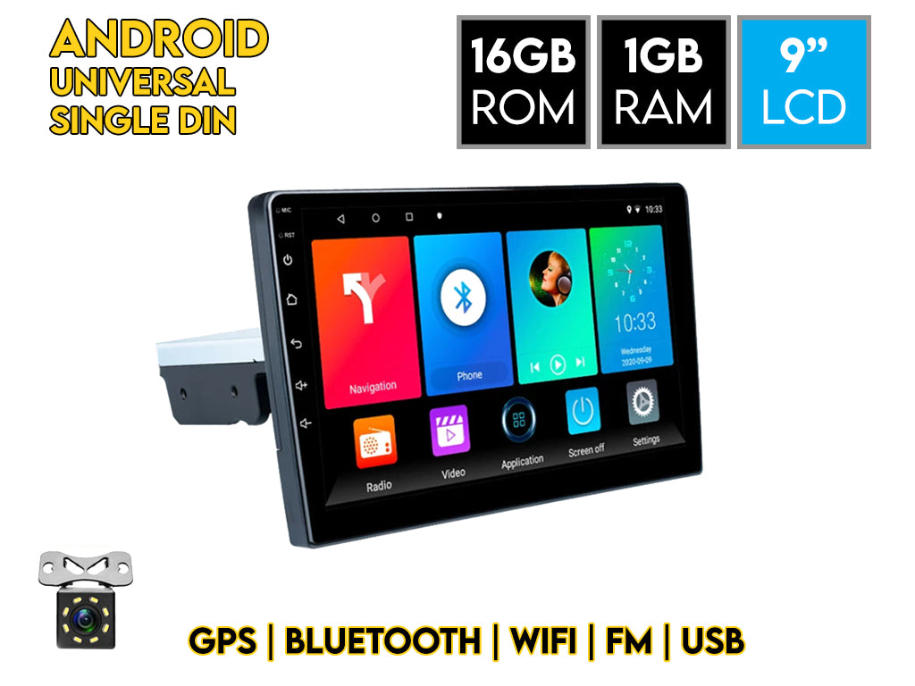 9" Android Car Stereo Single Din 1GB Ram 16GB Rom