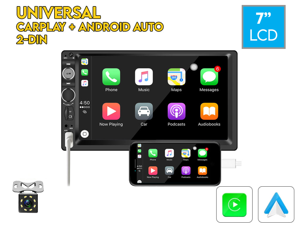 7" 2 Din Wired CarPlay Android Auto Car Stereo Physical Buttons