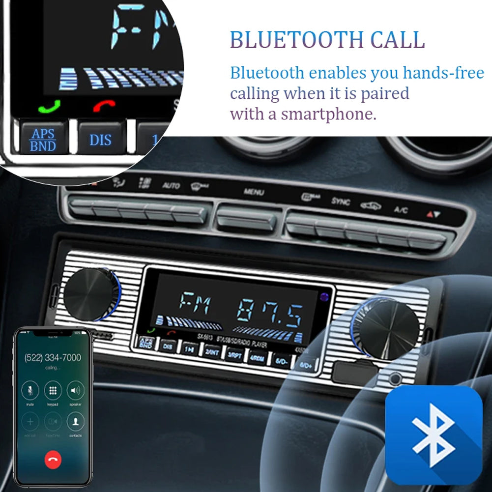 Single Din Retro Look Bluetooth Car Radio Headunit