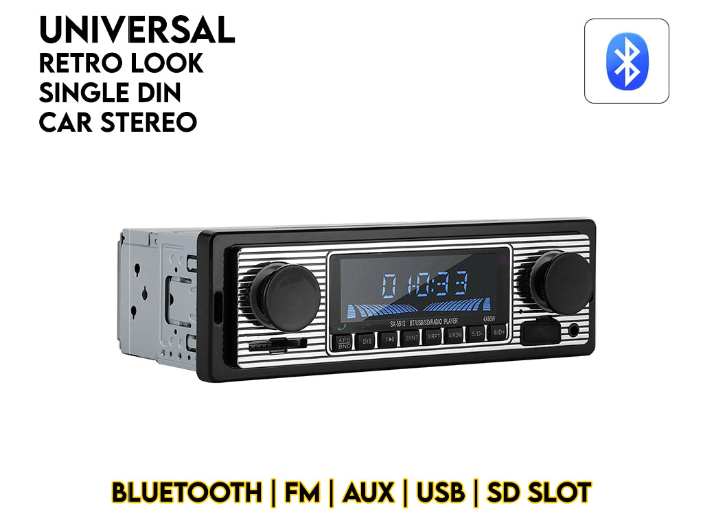 Single Din Retro Look Bluetooth Car Radio Headunit