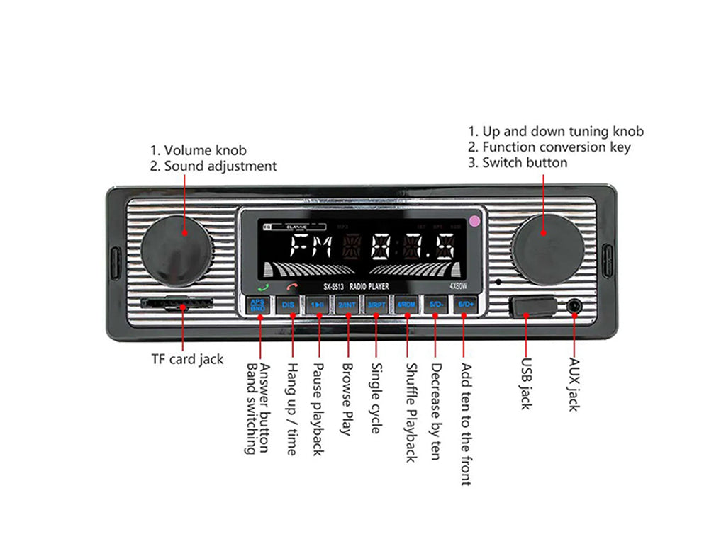 Single Din Retro Look Bluetooth Car Radio Headunit