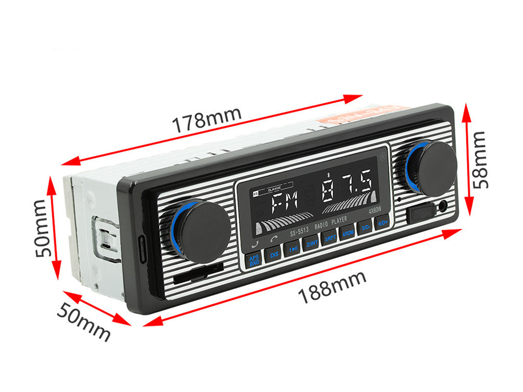 Single Din Retro Look Bluetooth Car Radio Headunit