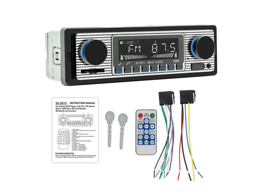 Single Din Retro Look Bluetooth Car Radio Headunit