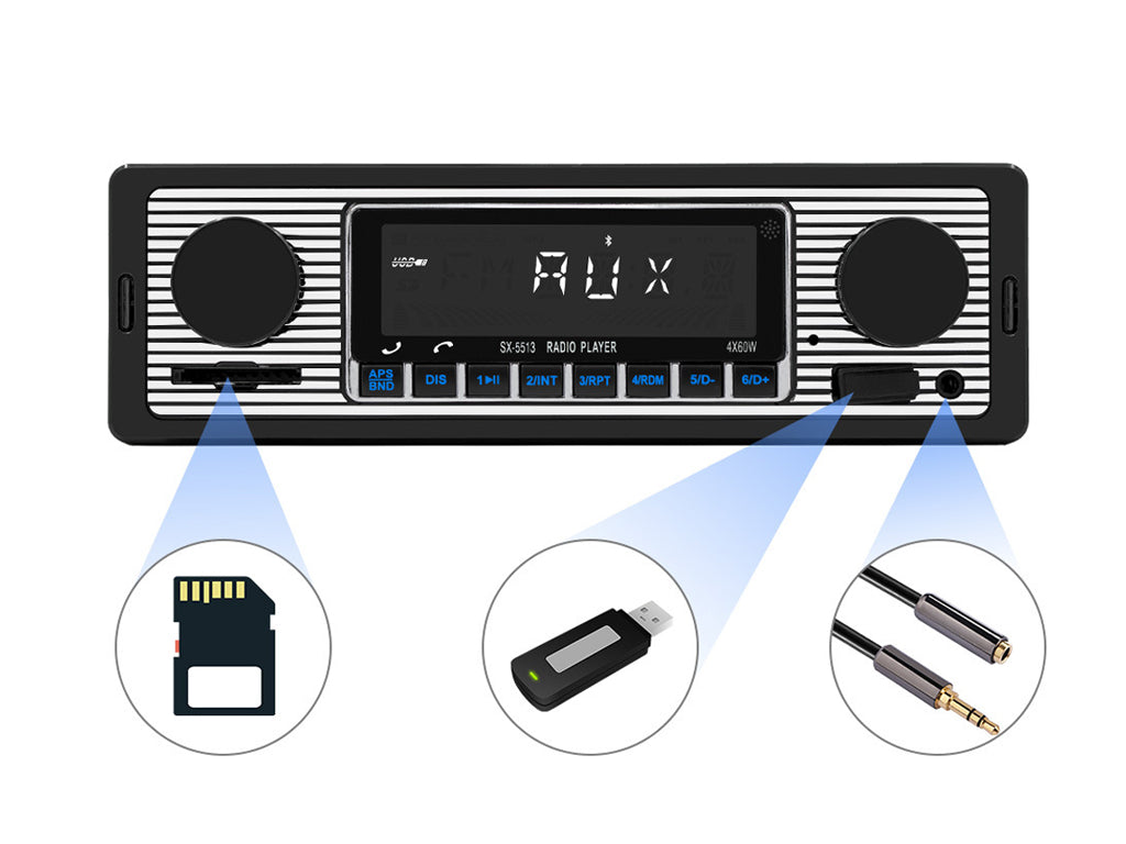 Single Din Retro Look Bluetooth Car Radio Headunit