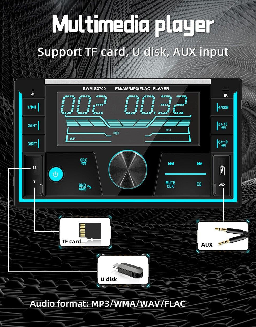 Two Din Colourful BT Car MP3 Player