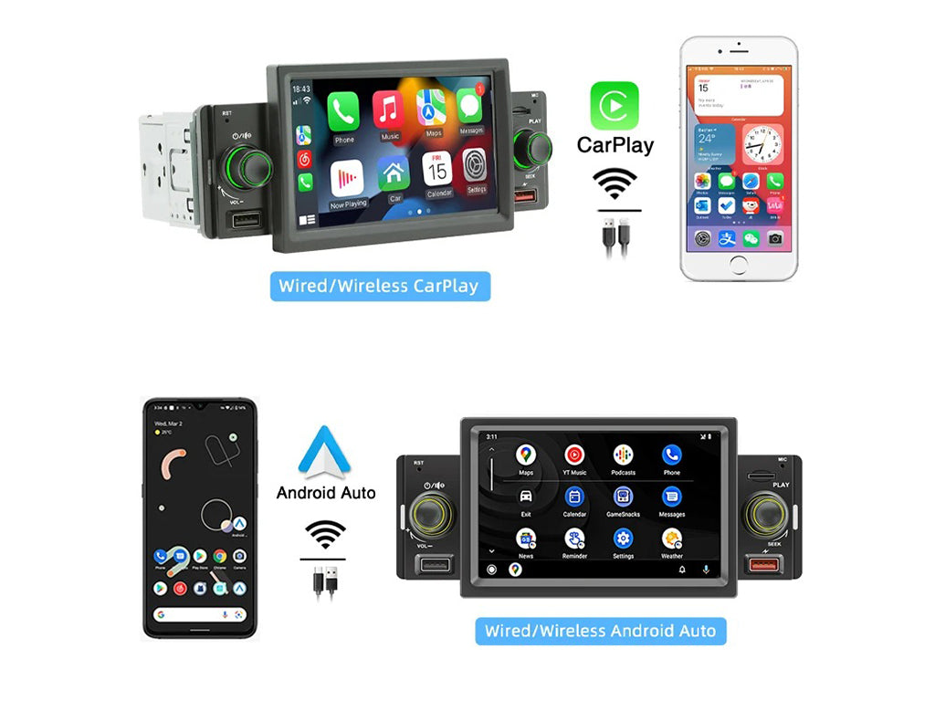 5" Single Din Car MP5 Wireless CarPlay Android Auto