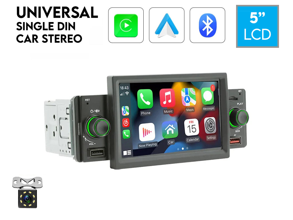 5" Single Din Car MP5 Wireless CarPlay Android Auto