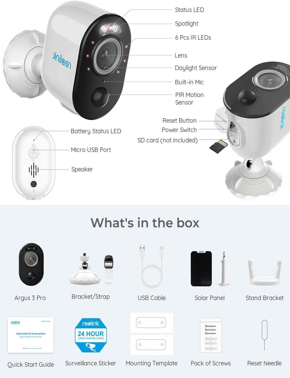 Reolink Argus 3 Pro WIFI Wire-Free Outdoor Security Camera with Solar Panel