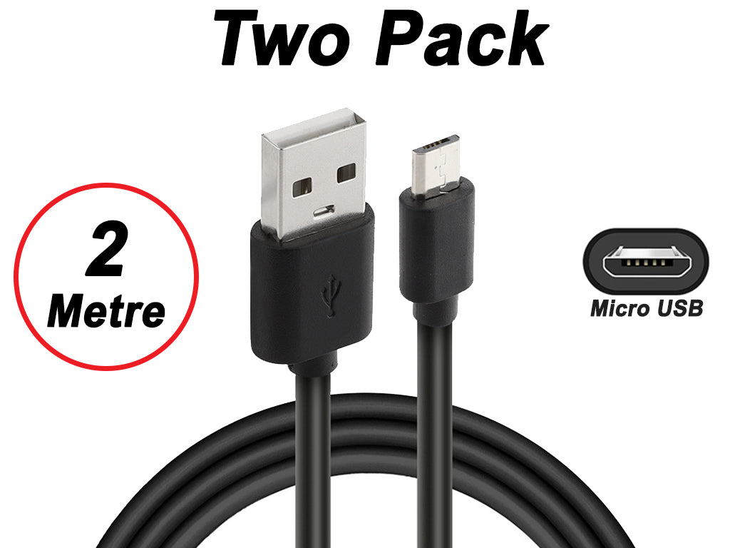 2x 2A USB Cable Micro USB 2M Black